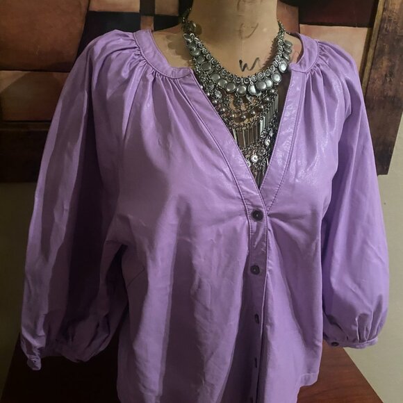 Faux Leather Blouse - Picture 5 of 5